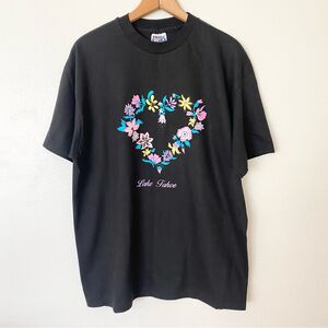 Vintage 90s Single Stitch Black T-Shirt Lake Tahoe Hanes Beefy-T Size L 42-44